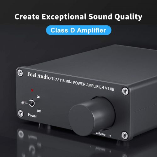  Fosi Audio V1.0B 2 Channel Amplifier Stereo Audio Amp Mini Hi-Fi Class D Integrated TPA3116 Amp for Home Speakers 50W x 2 with 19V 4.74A Power Supply