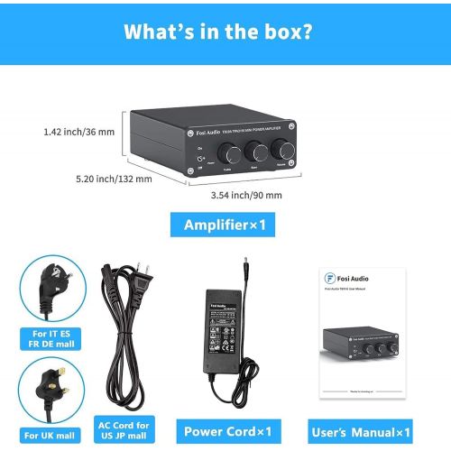  [아마존베스트]2 Channel Stereo Audio Amplifier Receiver Mini Hi-Fi Class D Integrated Amp 2.0CH for Home Speakers 100W x 2 with Bass and Treble Control TPA3116(with Power Supply) - Fosi Audio TB