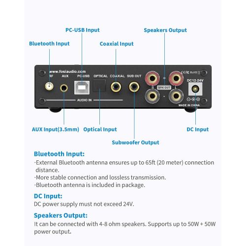 [아마존베스트]Fosi Audio Bluetooth Amplifier Stereo Hi-Fi 2.1 Channel Wireless Stream aptX, 24Bit/192kHz Class D Compact Mini Power Amp Integrated USB DAC Coaxial Optical, Support Subwoofer & Re