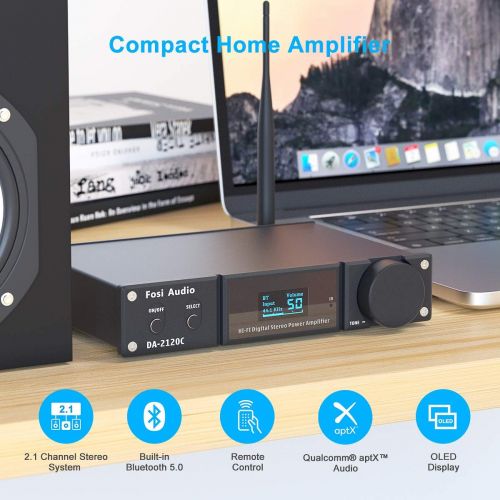  [아마존베스트]Fosi Audio DA2120C Bluetooth Amplifier 120W x2 Stereo Hi-Fi 2.1 Channel Wireless Stream aptX, 24Bit/192kHz Class D Compact Mini Power Amp Integrated USB DAC Coaxial Optical, Suppor
