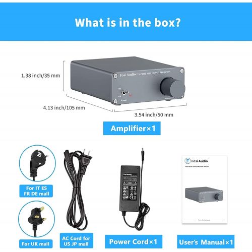  Fosi Audio TDA7498E 2 Channel 160W x2 Stereo Audio Amplifier Mini Hi-Fi Class D Integrated Amp for Passive Speakers with 24V Power Supply