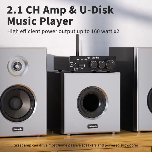  Fosi Audio BL20C 320 Watts Bluetooth 5.0 Stereo Audio Receiver Amplifier 2.1 CH Mini Hi-Fi Class D TDA7498E Integrated Amp U-Disk Player for Home Passive Speakers Powered Subwoofer