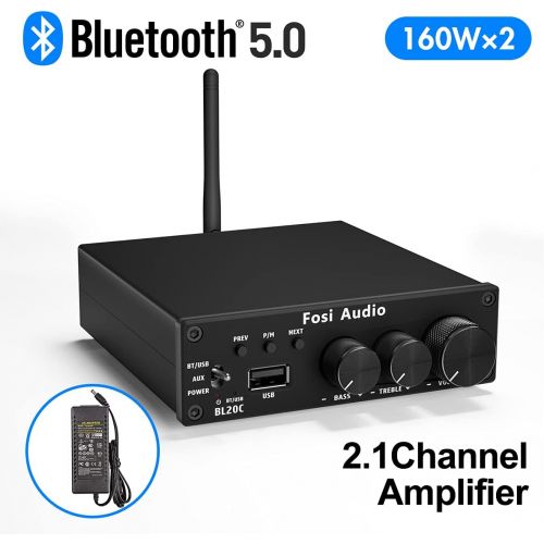  Fosi Audio BL20C 320 Watts Bluetooth 5.0 Stereo Audio Receiver Amplifier 2.1 CH Mini Hi-Fi Class D TDA7498E Integrated Amp U-Disk Player for Home Passive Speakers Powered Subwoofer