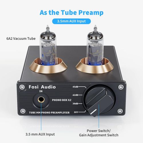  Fosi Audio Box X2 Phono Preamp for Turntable Preamplifier MM Phonograph Preamplifier with Gain Gear Mini Stereo Audio Hi-Fi Pre-Amplifier for Record Player with DC 12V Power Supply