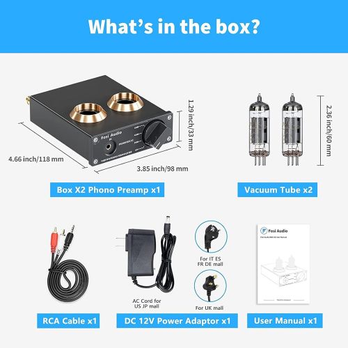  Fosi Audio Box X2 Phono Preamp for Turntable Preamplifier MM Phonograph Preamplifier with Gain Gear Mini Stereo Audio Hi-Fi Pre-Amplifier for Record Player with DC 12V Power Supply
