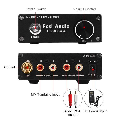  Fosi Audio Phono Preamp for Turntable Pre Amp Amplifier MM Phonograph Preamplifier for Record Player with Volume Control Mini Stereo Audio Hi-Fi Pre-Amplifier with DC 12V Power Adapter Fosi A