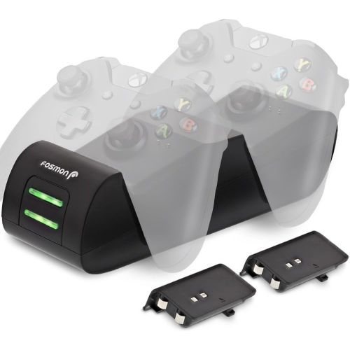  [아마존 핫딜]  [아마존핫딜]Fosmon Dual Controller Charger Compatible with Xbox One, One X, One S, (Dual Slot) High Speed Docking Charging Station with 2X Rechargeable Battery Packs (Black)