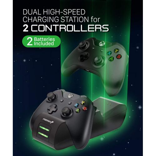  [아마존 핫딜]  [아마존핫딜]Fosmon Dual Controller Charger Compatible with Xbox One, One X, One S, (Dual Slot) High Speed Docking Charging Station with 2X Rechargeable Battery Packs (Black)