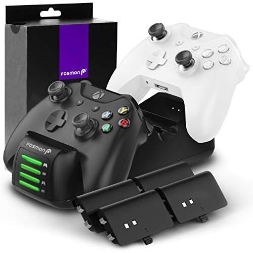  [아마존베스트]Fosmon Xbox One/One X/One S/Elite Quad PRO Controller Charger (Upgraded), [Dual Dock + 2 Additional Batteries Slot] High Speed Docking Charging Station with x4 Rechargeable Battery