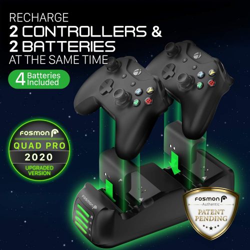  [아마존베스트]Fosmon Xbox One/One X/One S/Elite Quad PRO Controller Charger (Upgraded), [Dual Dock + 2 Additional Batteries Slot] High Speed Docking Charging Station with x4 Rechargeable Battery