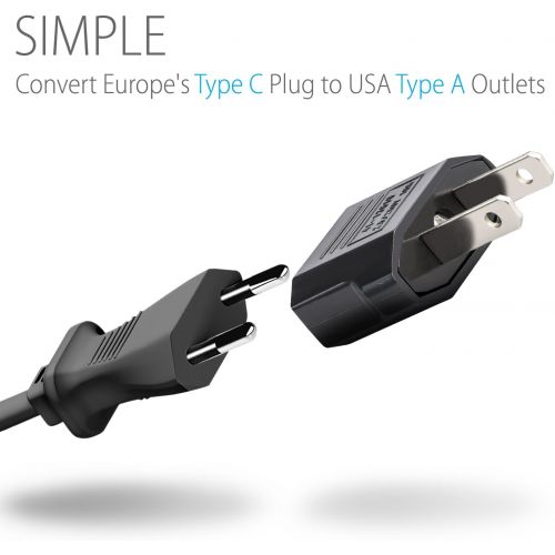  [아마존베스트]European Adapter, Fosmon Type C EU to USA & Canada Travel Adapter Plug, 2 Prong Universal Power Converter (Black)