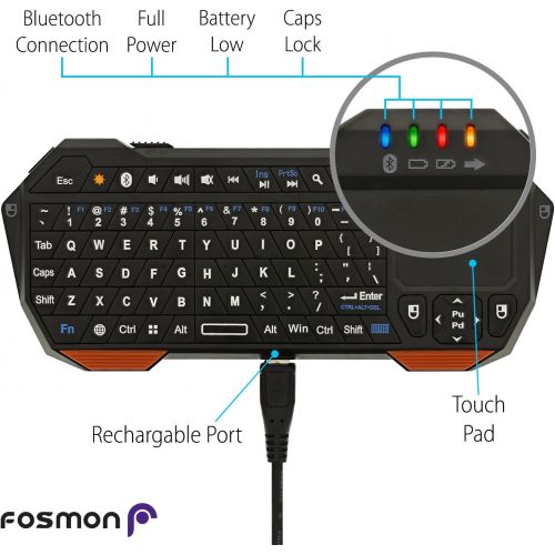  [아마존베스트]Fosmon Mini Bluetooth Keyboard (QWERTY Keypad), Wireless Portable Lightweight with built-in Touchpad, works with Apple TV, PS4, Smartphones and more