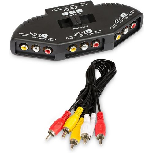  [아마존베스트]Fosmon A1602 RCA Splitter with 3-Way Audio, Video RCA Switch Box + RCA Cable for Connecting 3 RCA Output Devices to Your TV