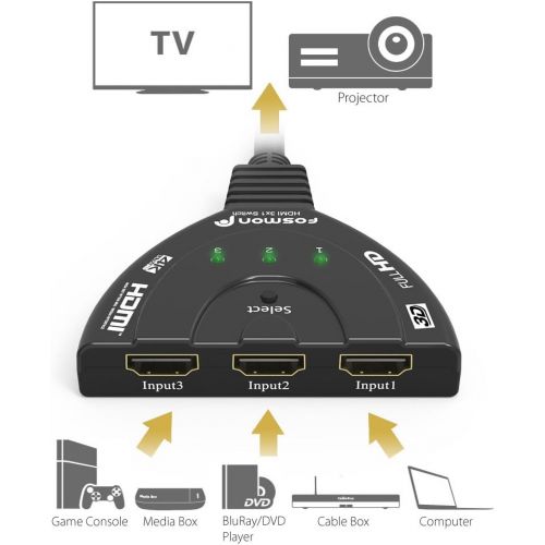  [아마존베스트]Fosmon 3-Port HDMI Switch 4K, 3x1 Switcher (Automatic Switching) Support Ultra HD 3D HDR Full HD 1080P HDCP, HDMI Splitter Hub Compatible with Apple TV Roku Fire TV Stick HDTV PS4