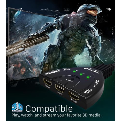  [아마존베스트]Fosmon 3-Port HDMI Switch 4K, 3x1 Switcher (Automatic Switching) Support Ultra HD 3D HDR Full HD 1080P HDCP, HDMI Splitter Hub Compatible with Apple TV Roku Fire TV Stick HDTV PS4