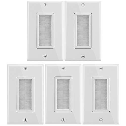  [아마존베스트]Fosmon 1-Gang Wall Plate (5 Pack), Brush Style Opening Passthrough Low Voltage Cable Plate in-Wall Installation for Speaker Wires, Coaxial Cables, HDMI Cables, or Network/Phone Cab