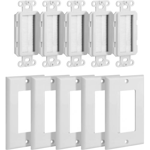  Fosmon 1-Gang Wall Plate (5 Pack), Brush Style Opening Passthrough Low Voltage Cable Plate in-Wall Installation for Speaker Wires, Coaxial Cables, HDMI Cables, or Network/Phone Cab