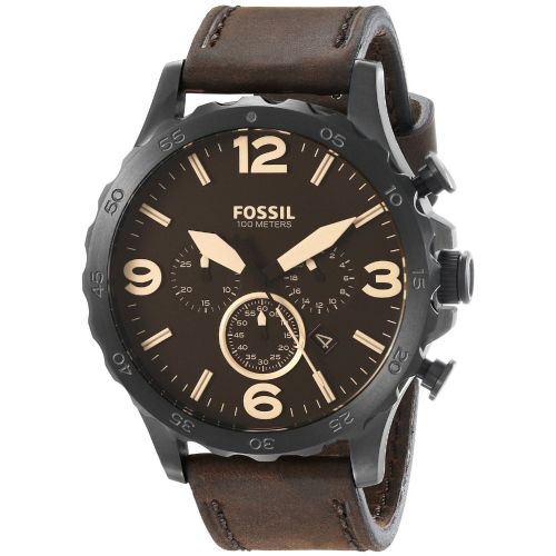 파슬 Fossil Mens JR1487 Nate Chronograph Brown Dial Brown Leather Watch by Fossil