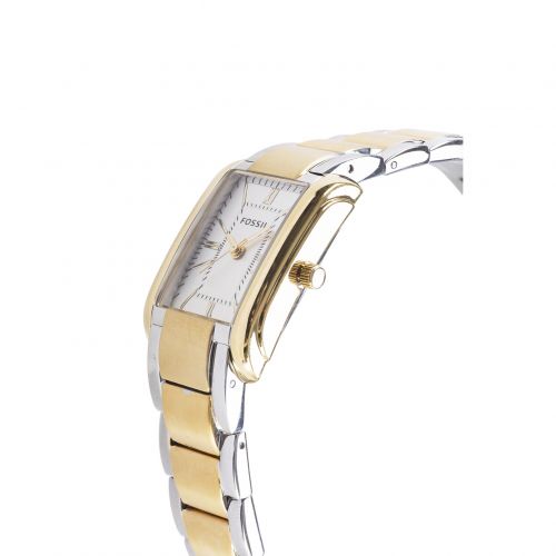 파슬 Fossil Mens PR5413 Analog Rectangle Champagne Dial Two-Tone Stainless Steel Bracelet Watch by Fossil