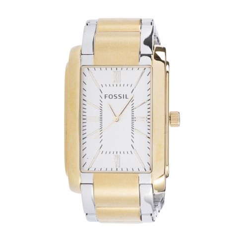 파슬 Fossil Mens PR5413 Analog Rectangle Champagne Dial Two-Tone Stainless Steel Bracelet Watch by Fossil