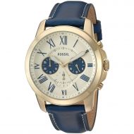 Fossil Men ft s Grant Chronograph Cream Dial Blue Leather Watch by Fossil
