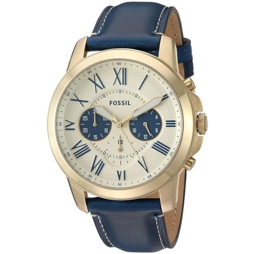 파슬 Fossil Men ft s Grant Chronograph Cream Dial Blue Leather Watch by Fossil