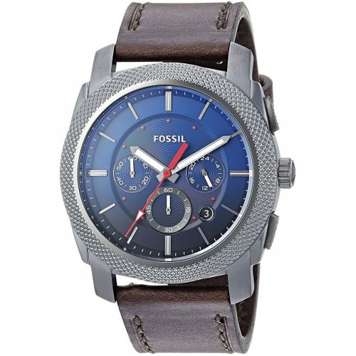 파슬 Fossil Mens FS5388 Machine Chronograph Blue Dial GreyBrown Leather Watch by Fossil