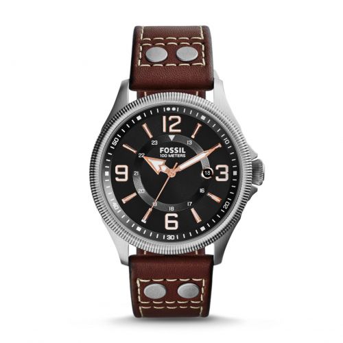 파슬 Fossil Mens Recruiter FS4962 Brown Leather Quartz Watch with Black Dial by Fossil