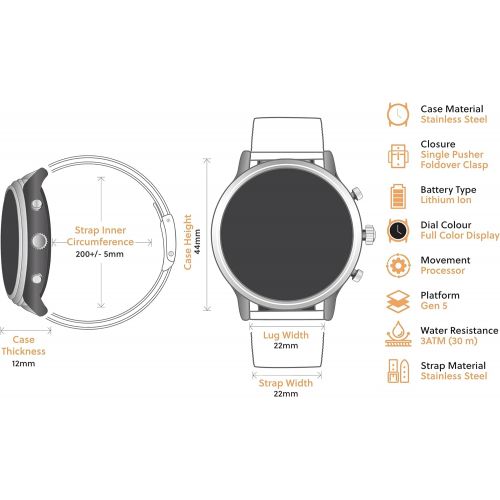 파슬 Fossil Gen 5 Carlyle Stainless Steel Touchscreen Smartwatch with Speaker, Heart Rate, GPS, Contactless Payments, and Smartphone Notifications