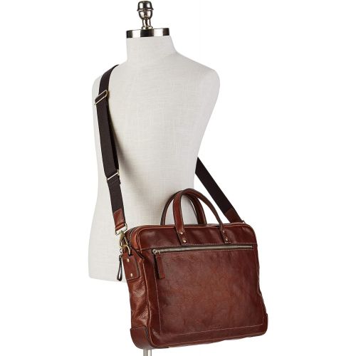 파슬 Fossil Mens Haskell Double Zip Leather Brief Workbag