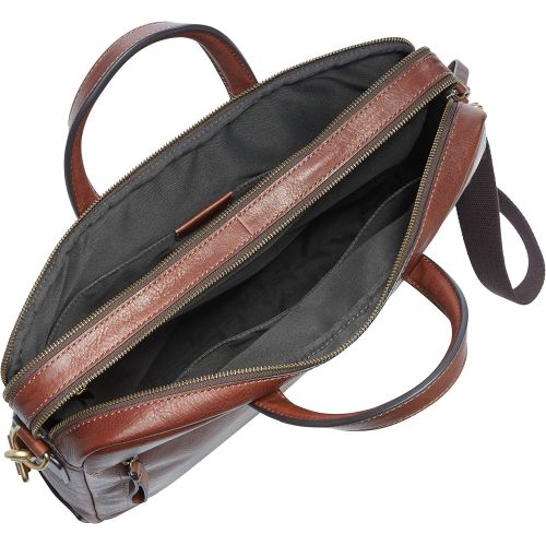 파슬 Fossil Mens Haskell Double Zip Leather Brief Workbag