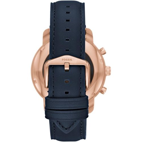 파슬 Fossil Q Mens Gen 3 Explorist Stainless Steel and Leather Smartwatch, Color: Rose Gold-Tone, Blue (Model: FTW4002)