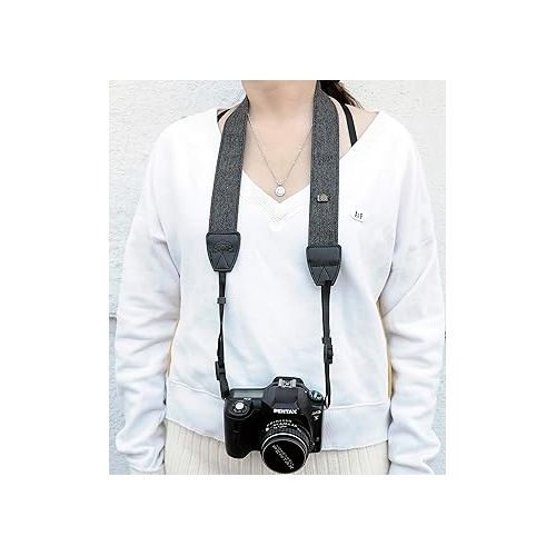  Fotasy Black Vintage Weave Camera Neck Strap, Camera Shoulder Belt Strap, Classic Design, Compatible with Canon Fujifilm Nikon Olympus Panasonic Pentax Sony Cameras