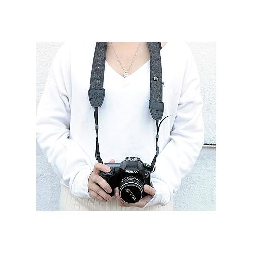  Fotasy Black Vintage Weave Camera Neck Strap, Camera Shoulder Belt Strap, Classic Design, Compatible with Canon Fujifilm Nikon Olympus Panasonic Pentax Sony Cameras