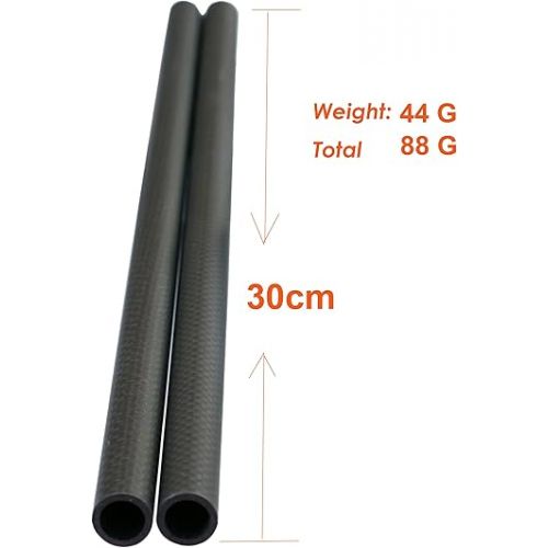  Fotasy 30cm (11.8 Inch ) Carbon Fiber 15mm Rods for 15mm Rail Rod Support Systems, fits 15mm Mattebox, Follow Focus Shoulder Pads Rod Monitor Mount Rod Clamp Base ( 2 Pcs)