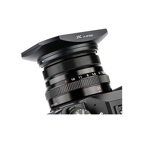  JJC Dedicated Black Metal Square Bayonet Lens Hood for Fujinon XF35mmF2 R WR XF23mmF2 R WR, Fuji 35mm F2 Hood, 23mm F2 Lense Hood, Slide In Front Cap, Replaces Fujifilm LH-XF35-2 LH XF35 2 Hood Shade