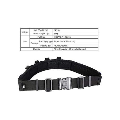  JJC GB-1 Adjustable Photography Utility Belt, Wrist Waistband Belt, Accessory Belt, Speed Belt, for Carrying Gear Bag Case, Lens Pouch, Flash Accessories, Belt Components, D-Rings, Breathable 3D Mesh