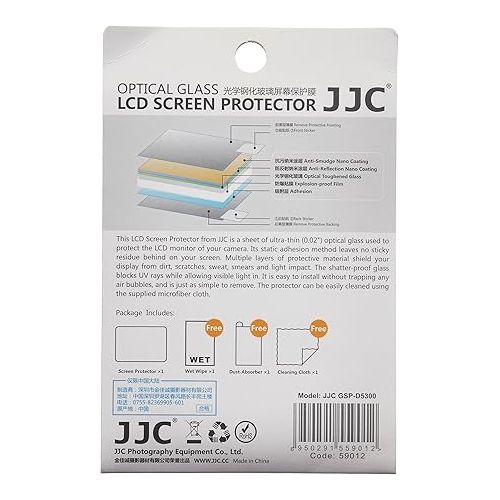  JJC GSP-D5300 9H HD 2.5D Tempered Glass LCD Screen Protector and Cleaning Cloth for Nikon D5300 ,D5500 ,D5600