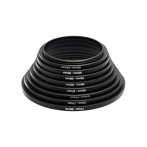  Fotasy Anodized Black Metal Filter Step Up Ring Set, Stepping Lens Adapter Rings 49-52mm 52-55mm 55-58mm 58-62mm 62-67mm 67-72mm 72-77mm 77-82mm (SRU)