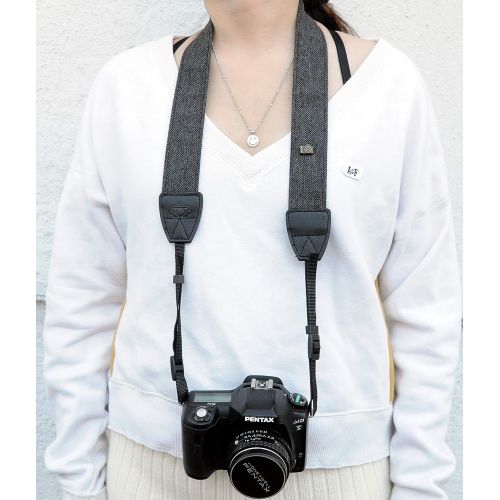  Fotasy Black Vintage Weave Camera Neck Strap, Camera Shoulder Belt Strap, Classic Design, Compatible with Canon Fujifilm Nikon Olympus Panasonic Pentax Sony Cameras