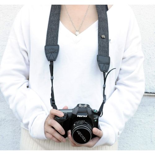  Fotasy Black Vintage Weave Camera Neck Strap, Camera Shoulder Belt Strap, Classic Design, Compatible with Canon Fujifilm Nikon Olympus Panasonic Pentax Sony Cameras