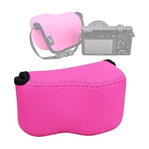  Fotasy JJC Magenta Water Resistant Ultra Light Neoprene Camera Case, Pouch Bag, Compatible with Sony a6600 a6500 a6400 a6300 a6100 a6000 a5100 +16-50mm Lens Pancake Lense & Panason