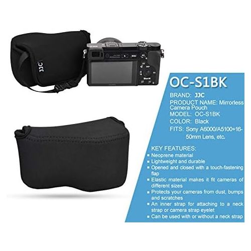  Fotasy JJC Black Ultra Light Neoprene Camera Case Pouch Bag for Sony Alpha a6600 a6500 a6400 a6300 a6100 a6000 a5100 with Sony SELP1650 16-50mm Zoom Pancake Lens, Size 120 x 73 x 87mm (W