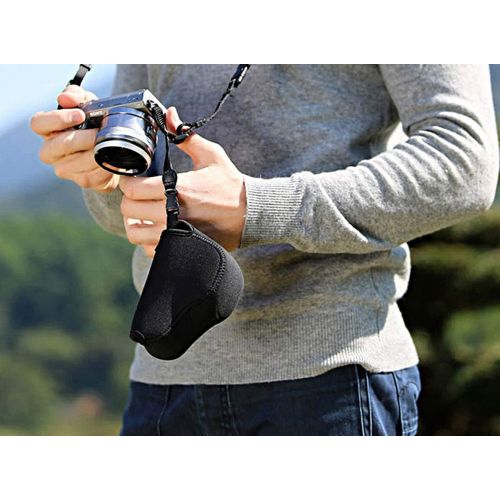  Fotasy JJC Black Ultra Light Neoprene Camera Case Pouch Bag for Sony Alpha a6600 a6500 a6400 a6300 a6100 a6000 a5100 with Sony SELP1650 16-50mm Zoom Pancake Lens, Size 120 x 73 x 87mm (W