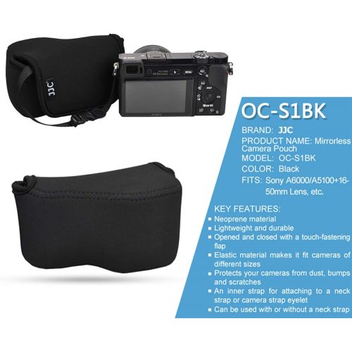  Fotasy JJC Black Ultra Light Neoprene Camera Case Pouch Bag for Sony Alpha a6600 a6500 a6400 a6300 a6100 a6000 a5100 with Sony SELP1650 16-50mm Zoom Pancake Lens, Size 120 x 73 x 87mm (W