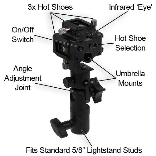  FotodioX Optical Triggered Tri Flash Umbrella Bracket with Light Stand Mount
