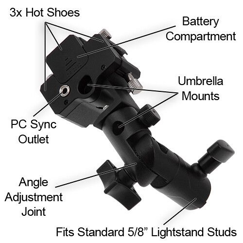  FotodioX Optical Triggered Tri Flash Umbrella Bracket with Light Stand Mount