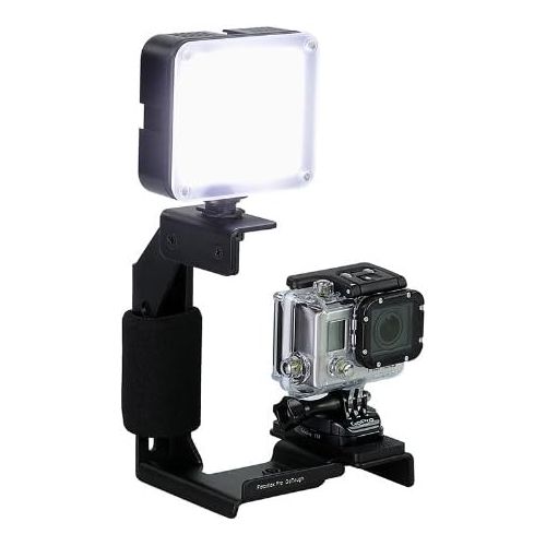  Fotodiox Pro GoTough Grip Kit w/LED 120 Light - Black Aluminum Metal Camera Lighting Bracket for Sport Camera Gopro Hero Hd, Hero1, Hero2, Hero3 and All Gopro Adapter Mounts