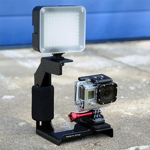  Fotodiox Pro GoTough Grip Kit w/LED 120 Light - Black Aluminum Metal Camera Lighting Bracket for Sport Camera Gopro Hero Hd, Hero1, Hero2, Hero3 and All Gopro Adapter Mounts