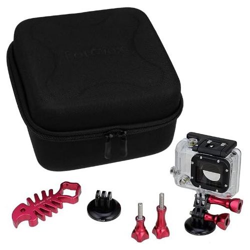  Fotodiox Pro GoTough CamCase Double, Red Kit ? GoTough Carrying Case and Aluminum Metal Accessories for Two GoPro Cameras (GoTough CamCase Double, Medium and Short Thumbscrews, Ext